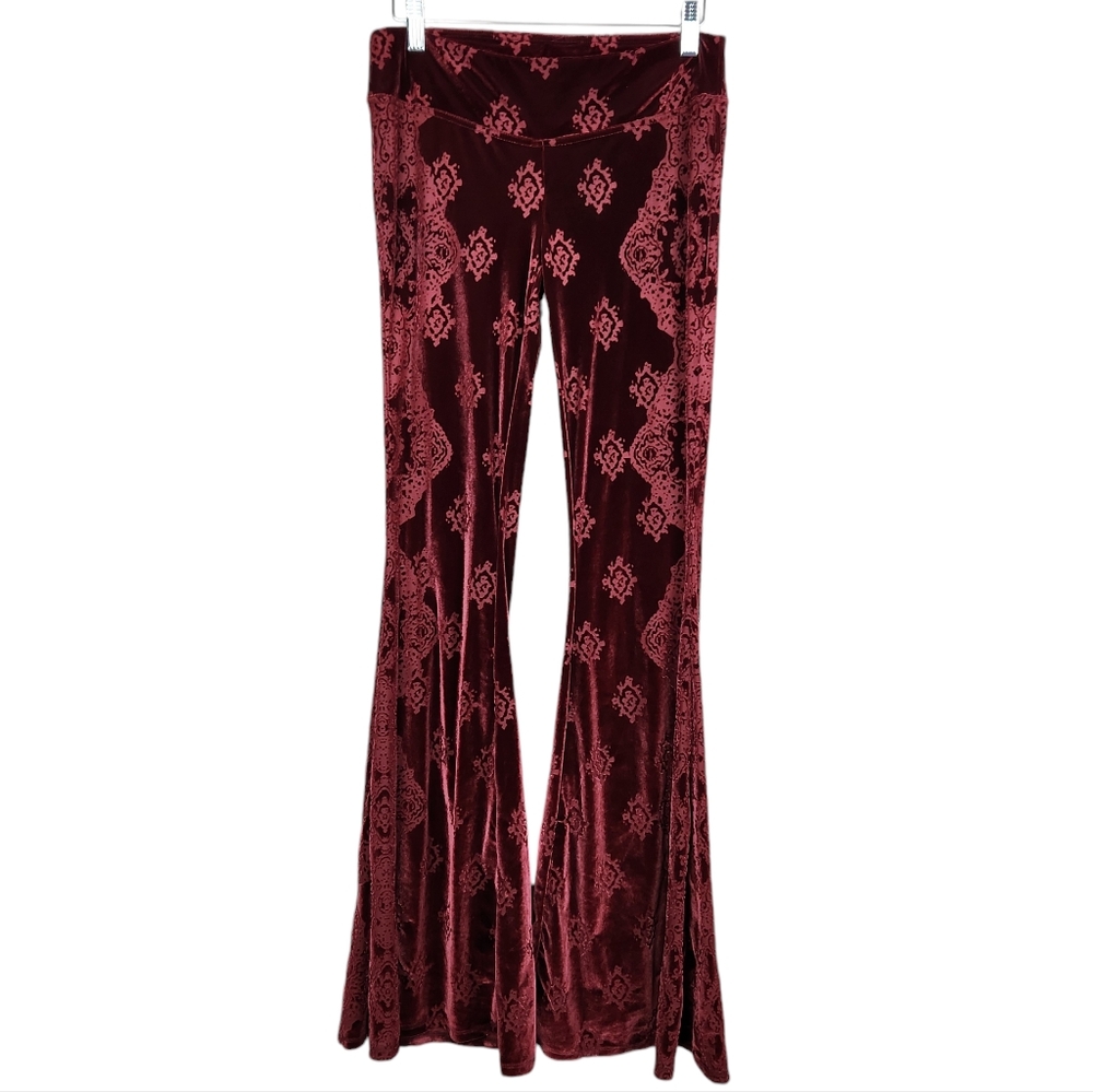Free People Velvet Burnout Skinny Flare Bandana Boho Retro Pants Women's Size XS